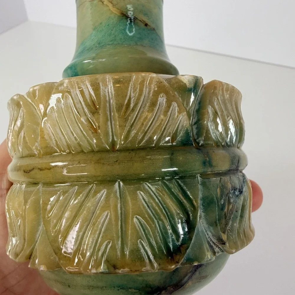 Antique Hand Carved‎ Blue Alabaster Bud Vase 6